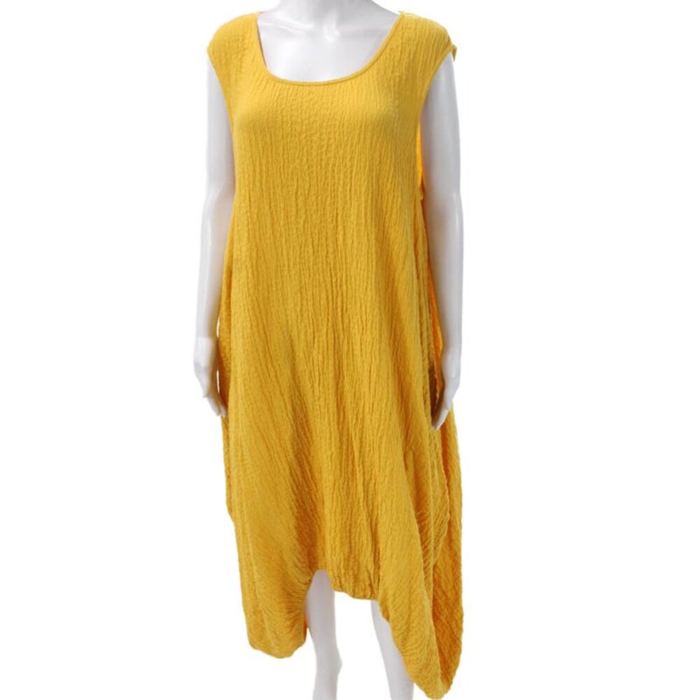 Igor Women Kaftan Maxi Yellow Sleeveless Round Neck Cotton Blend Dress Size XL